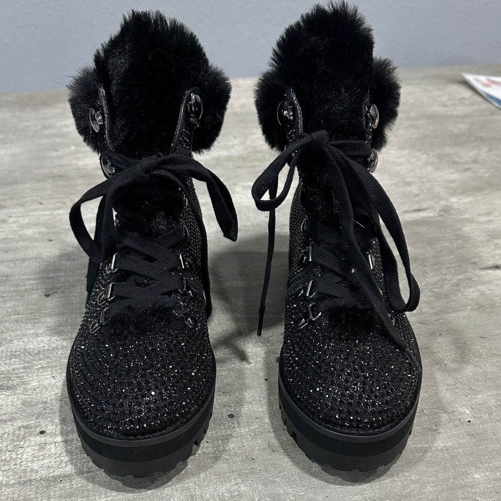 Jessica Simpson Black Sparkle Lace Up Boots